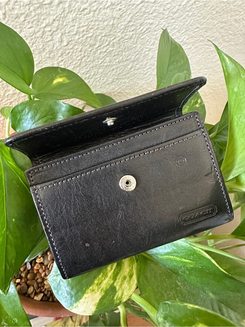 COACH Vintage Leather Cartouche Flap Snap Bifold Wallet Coin purse Black Turkey - Picture 4 of 9